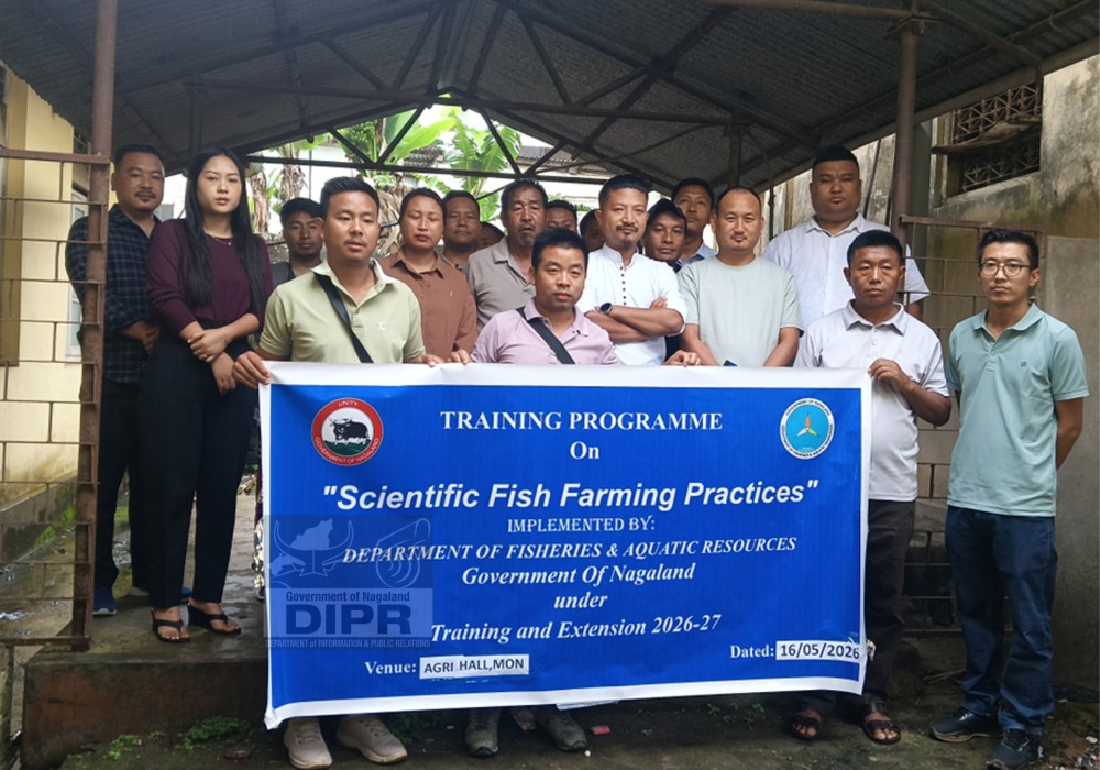 Officials and participants during a one-day training programme on scientific fish farming practices at the Agri Hall in Mon on May 16. (DIPR Photo)